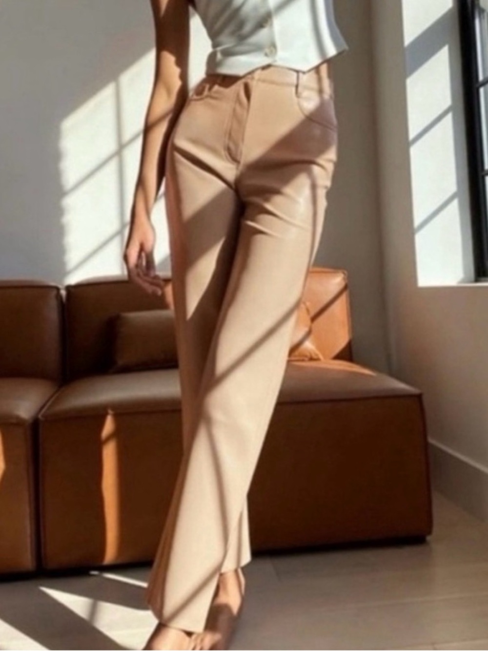 Wilfred melina Straight Leg Pants in Beige faux leather